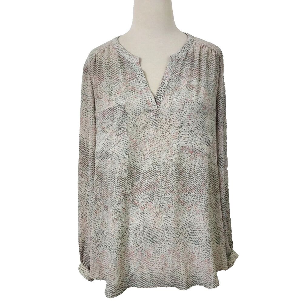 Roz & Ali Tunic Top Flowy Lightweight Womens Size XL Long Sleeves V Neck Beige